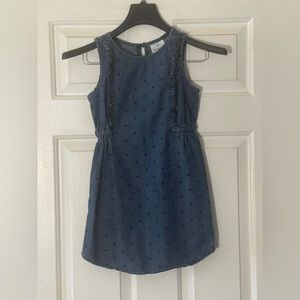 Hanna Andersson Size 120, 6-7, Denim Polka Dot Ruffle Dress